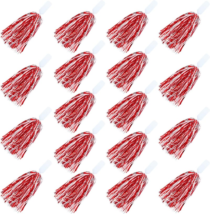 KDPATFAV 18PCS Cheerleading Pom Poms Metallic Foil Plastic Pom Poms with Baton Handle for Game Sports Squads Dancing Party Football Basketball Club Spirit Sports Stage Performance Celebration (Red and White) - Image 1